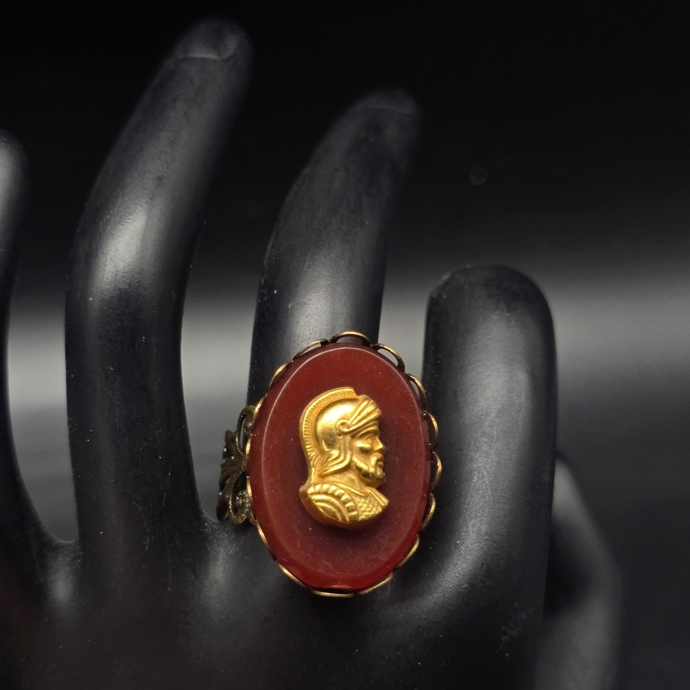 Vintage Roman Greek Warrior Cameo Ring Size 8 Adjustable